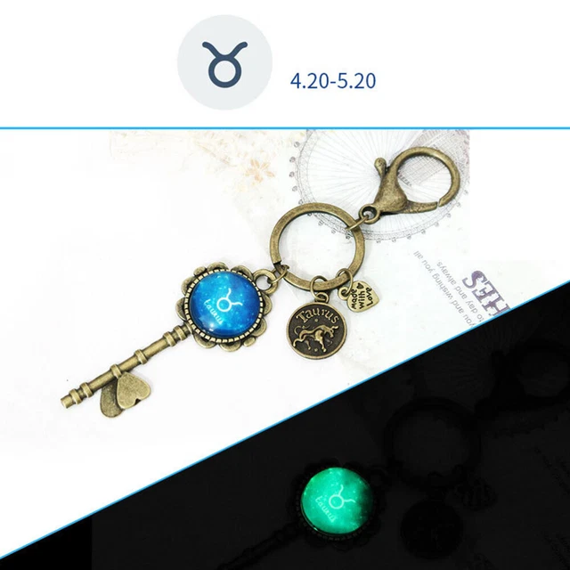 2 Pcs Luminous Key Ring Constellations Keychains Pendants Metal Button 4