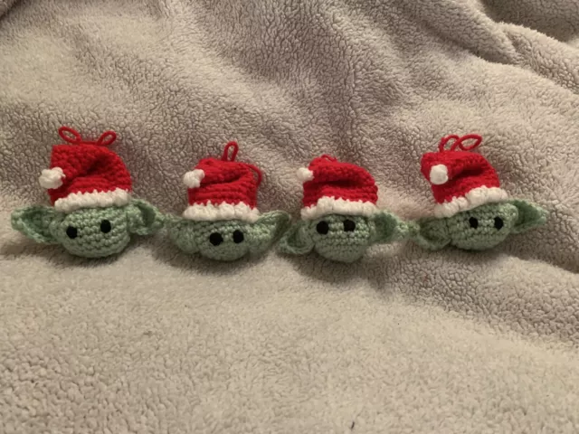 Yoda Baby Santa Christmas Ornaments New Set of Four Handmade Crochet