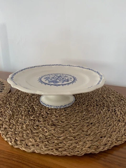 Plat à Tarte Ancien En Faïence Avec Poignée Métal - Vintage