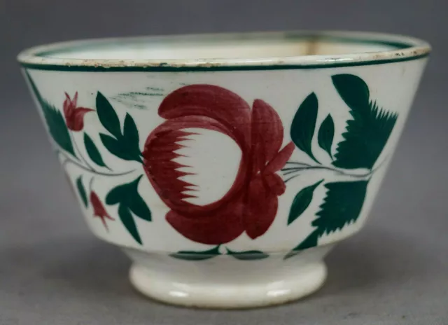 British Adams Rose Type Green Trim Pearlware Tea Bowl Circa 1830-1840s