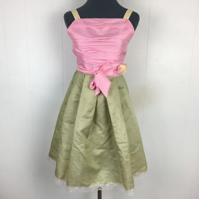 Sugar Plum Fit Flare Party Dress Girls 14 Pink Green Nylon Knee Length 32x36