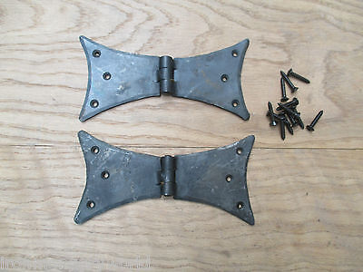 PAIR OF hand forged old English wrought iron door gate butt hinges Gothic