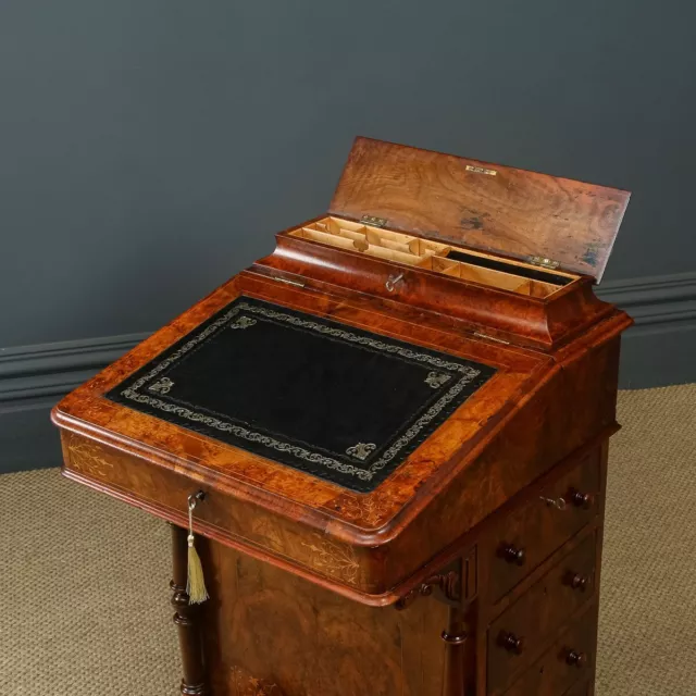 Antique English Victorian Burr Walnut Freestanding Davenport Writing Desk (Circa 2