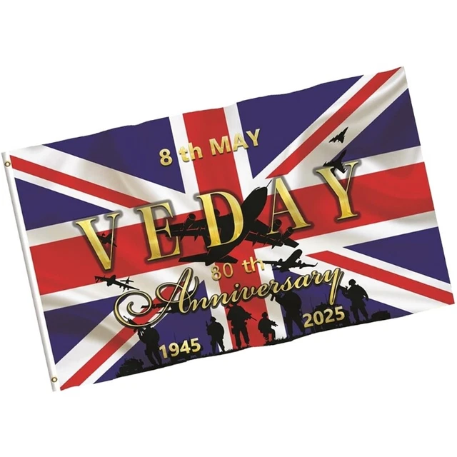 VE DAY 80TH Anniversary Flag Large Patriotic Decoration for Home or ...