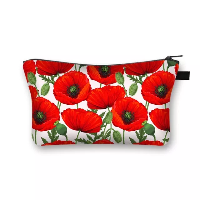 fr Red flowers Printed Hand Hold Travel Storage Cosmetic Bag Toiletry Bag