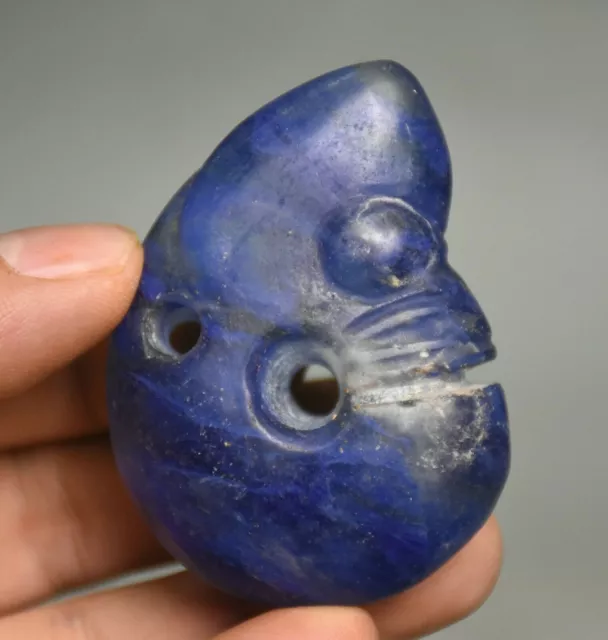 6.5CM China Hongshan Culture Blue Crystal Carved Pig Dragon Amulet Pendant H0145