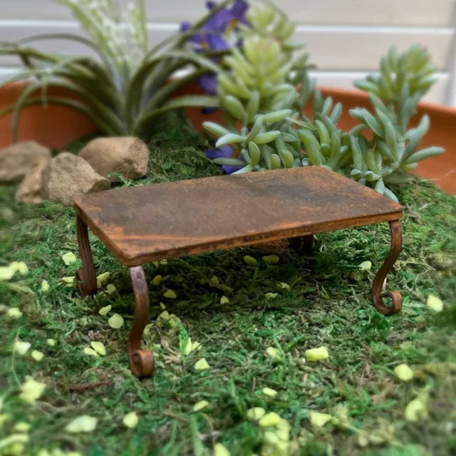 Miniature Dollhouse Fairy Garden Coffee Table, Rusty Brown Miniature Metal Table