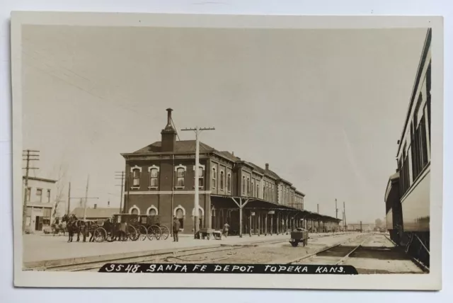 Vtg KS RPPC Real Photo Postcard Topeka RR Train Railroad Santa Fe Depot Station