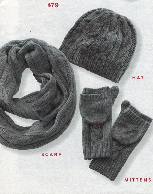 J.Jill    Scarf, Hat & Mittens   NWT  $79  Cozy Cable Trio   Grey Heather