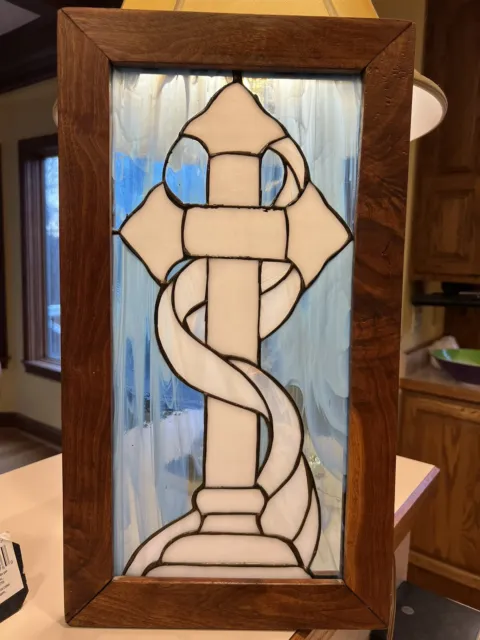 Cross Stained Glass Window Framed