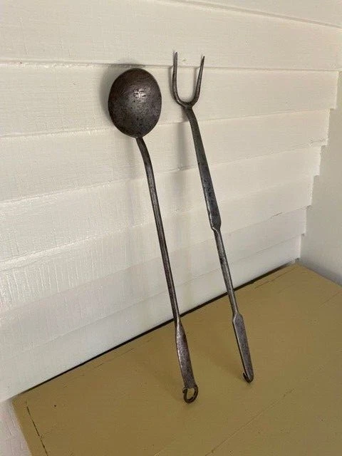 Early 19th Century American Hand Forged Wrought Iron Cooking Fork and Ladle 2