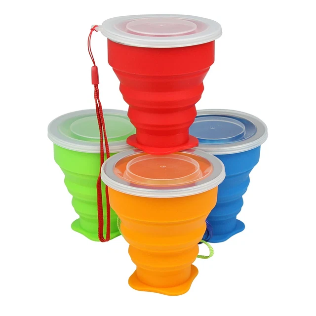Silicone Collapsible Travel Cup, 4 Pack Collapsible Silicone Cup with Lid, Ex...