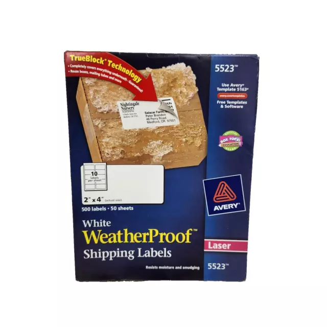 Avery WeatherProof Shipping Labels Laser White 2 x 4 5523 39 Sheets Partial Pack