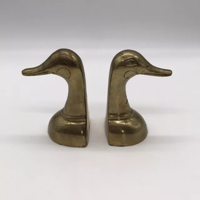Vintage Brass Mallard Duck Head Book Ends Unpolished 6”
