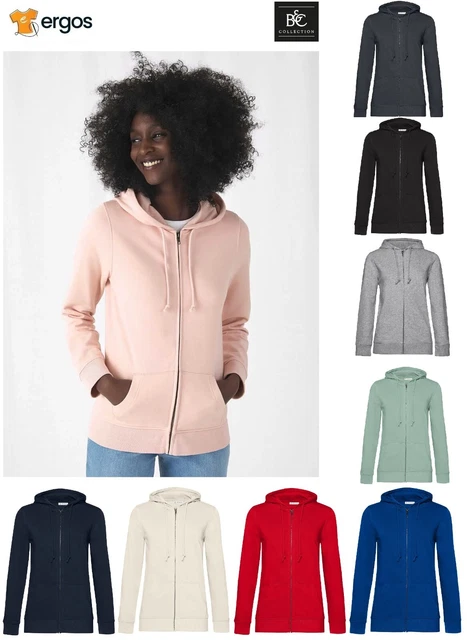 B&C Felpa Leggera a Zip Intera da Donna in Cotone Organico con Cappuccio