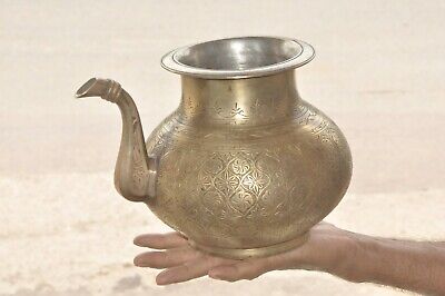 Old Brass Handcrafted Solid Floral Engraved Water Pot With Nozzle