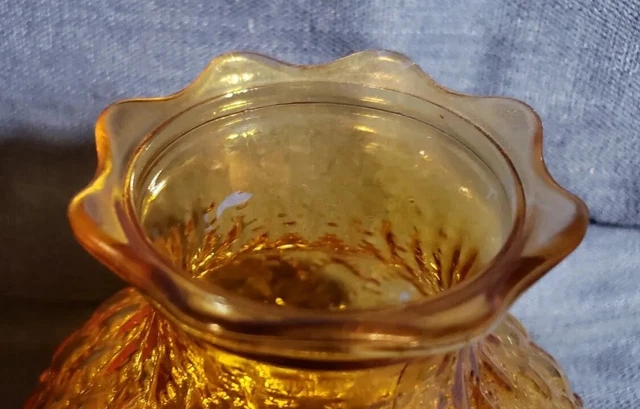 Vintage Amber Quilted Glass Hurricane Oil Lamp Shade 3” Fitter 6” Tall 2