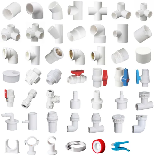White PVC 20mm ID Pressure Pipe Fittings Metric Solvent Weld Various Parts