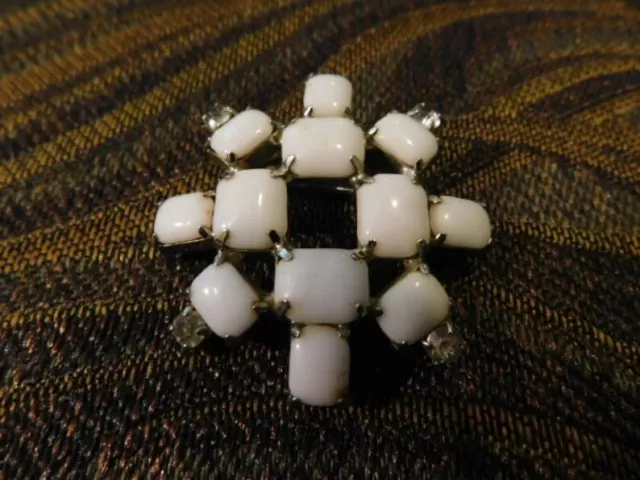 Lovely Vintage 1950's Milk Glass and Rhinestone Star Shaped Brooch/Pin  Stunner!