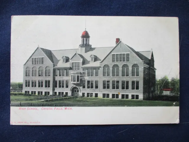 1907 Crystal Falls Michigan High School Postcard & Cancel