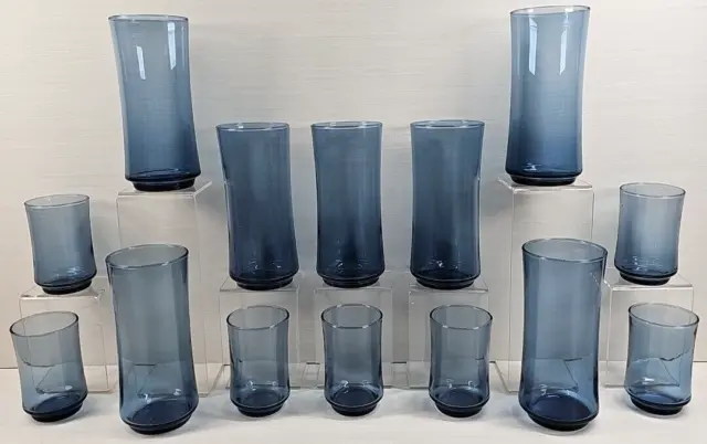 14 Pc Libbey Bolero Blue Coolers Juice Glasses Set Vintage Drinking Tumblers Lot