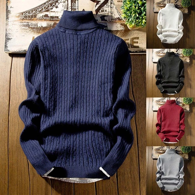 Maglione uomo pullover colletto alto lavorato a maglia maglione uomo sottile tinta unita