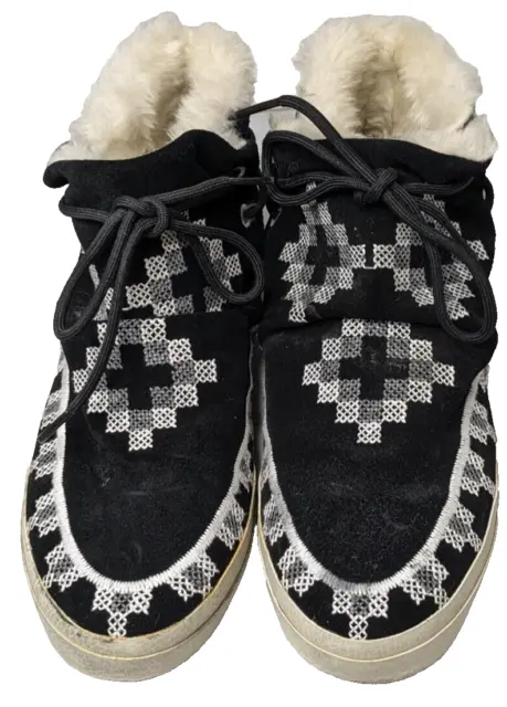 KIM & ZOZI Hippie Bling Women's Black Suede Leather Sherpa Lined Sneakers Size 7