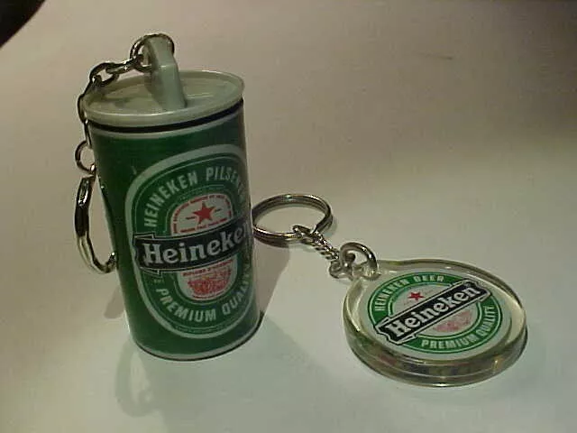 LOT 2:  Heineken Can of Beer & Logo Keyring Keyfob Plastic Mint