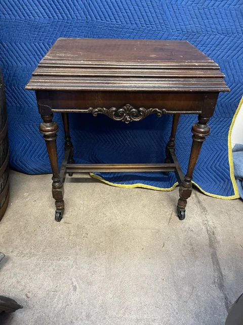 Antique Rolling wood walnut flip open Machine Typewriter Sewing Work Table Antique Rolling wood walnut flip open Machine Typewriter Sewing Work Table