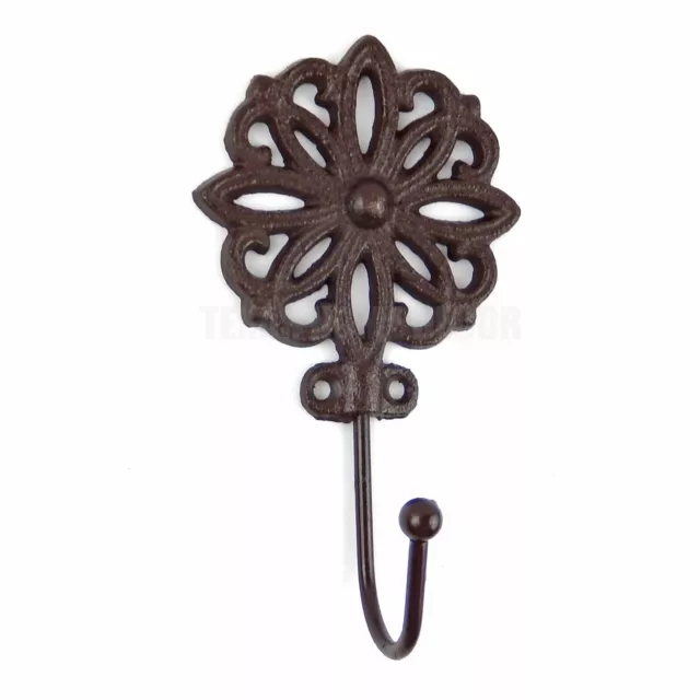 Flower Medallion Wall Hook Cast Iron Key Towel Coat Leash Hanger Brown Finish