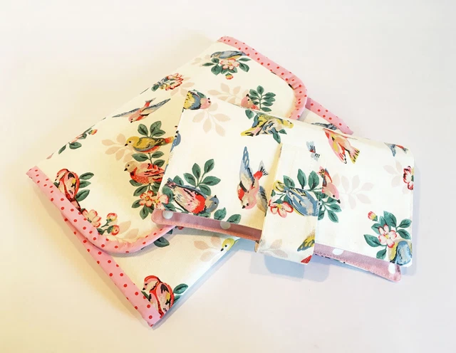 Handmade Cath Kidston Bird baby travel changing mat, nappy wipe pouch, Oilcloth