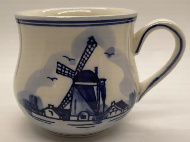 Vintage Delft Mug Coffee Cup  Blue Windmill Dutch Flower Hand Painted D.A.L.C.
