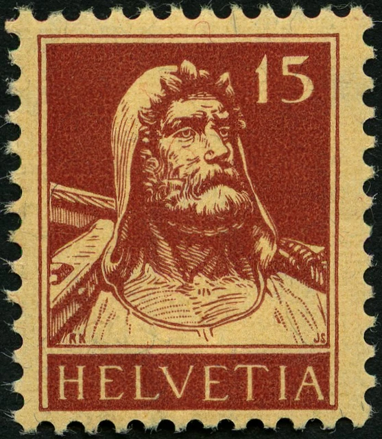 SCHWEIZ BUNDESPOST 1933, 15 C. lebhaftbraunrot auf mattgelblichorange,