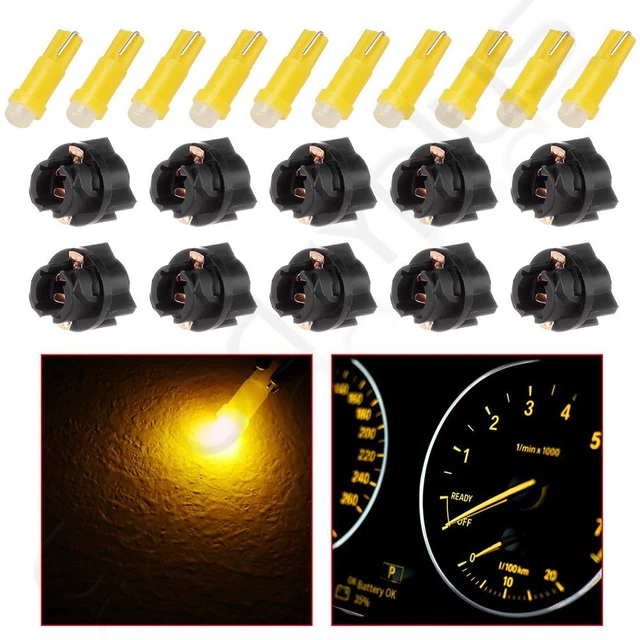 10X T5 Yellow Twist Socket Instrument Panel Cluster Dash Led Light Bulb 73 74