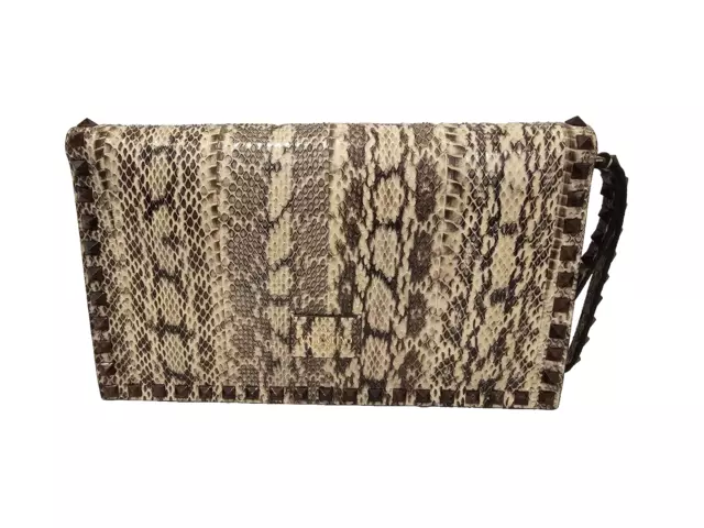 VALENTINO Brown and Beige Python Rock Stud Clutch with Wrist Strap - Never Used!
