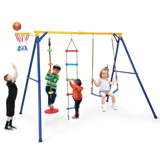 300 kg Heavy Duty Swing Set Backyard 4-in-1 Kids Swing Set Outdoor Playset