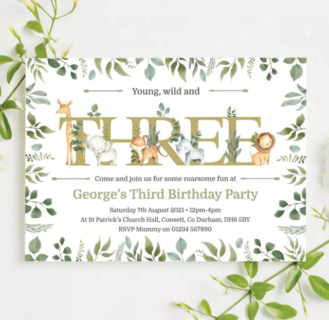 Personalised Jungle 3rd Birthday Party Invitations • Third Birthday Invites x10