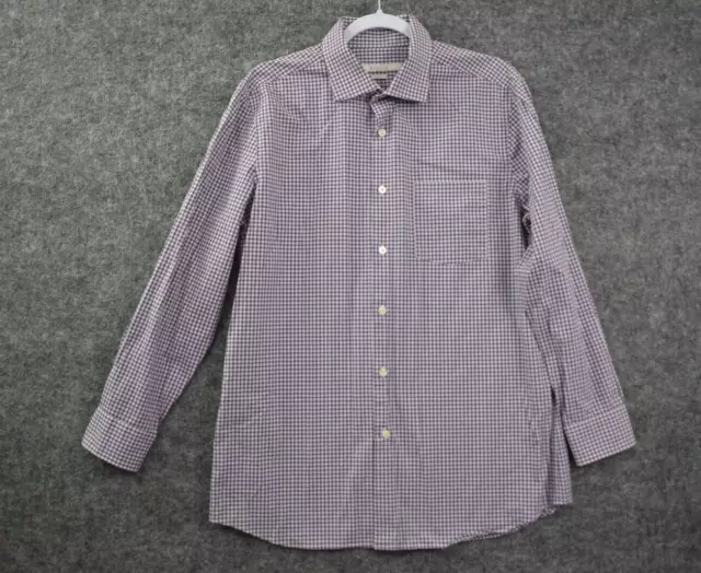 Perry Ellis Portfolio Shirt Large Slim Fit Plaid Purple Button Up Long Sleeve
