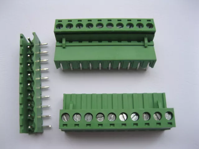 5 pcs Angle 10pin/way 5.08mm Screw Terminal Block Connector Green Pluggbale Type