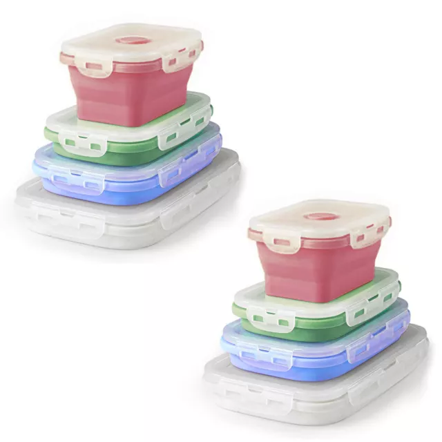 8er Set Silicona Caja Almuerzo Plegable Tapa sin Bpa Depósito Fiambrera Congelar