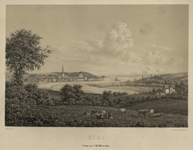 Kiel Vista General Original Litografía Hellesen 1860