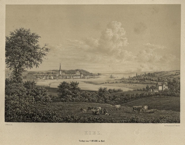 Kiel Vista General Original Litografía Hellesen 1860