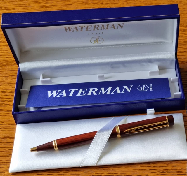 Stylo Bille / Roller Waterman Prestige - Résine Bleue Marbrée & Plaqué Or 18 Carats - Occasion