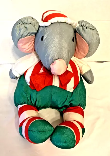 Vintage Christmas Mouse Plush 9.5" Striped Santa Elf Puffalump - Department 56
