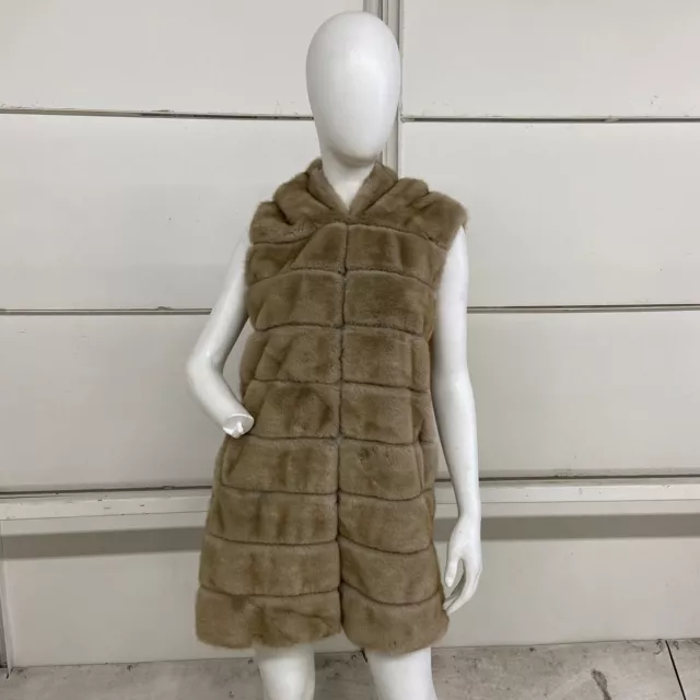 MICHAEL KORS Quilted Faux Fur Hooded Vest Women's Size XS Sand