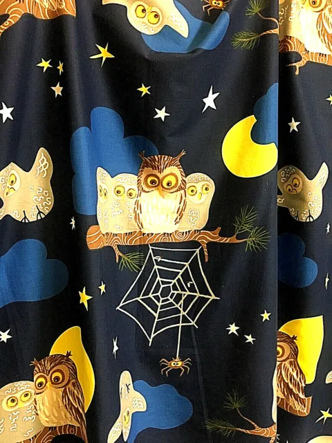 SPIDER  OWL Moon Halloween Decoration Fabric Navy Yellow Brown 45" x 32" New