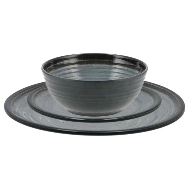 Set stoviglie di lusso Travellife 12 pezzi grigio scuro stoviglie da campeggio stoviglie da pranzo vid