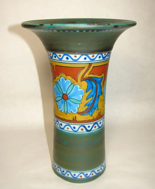 Antique Gouda Art Pottery Anjer 1822 Vase Holland 10 3/8" ca.1920s