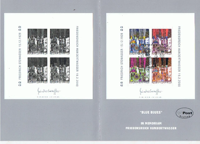 Österreich Block 15 Kunst Hundertwasser Stowasser Ersttag mit Schwarzduck Folder
