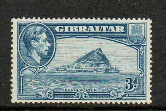 GIBRALTAR 1938 KGVI SG125 3d LIGHT BLUE PERF 13.5  MNT MINT   [BC4124]